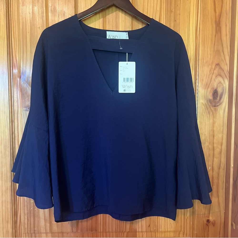 Wish Rise Women's Ink/Deep Blue Blouse with Flared Bell Sleeves